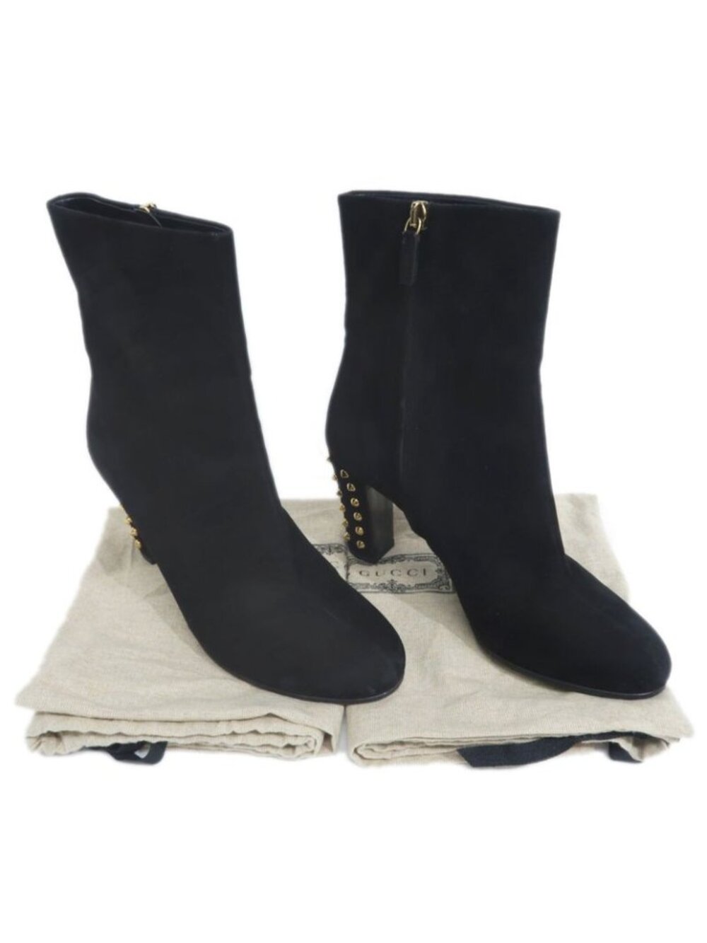 Gucci Short Boots Size 37 Black Suede Studded Shoes - Picture 10 of 10